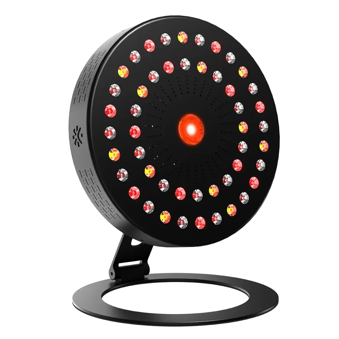 Lámpara de luz roja e infrarroja Aureo M Black, con diseño circular